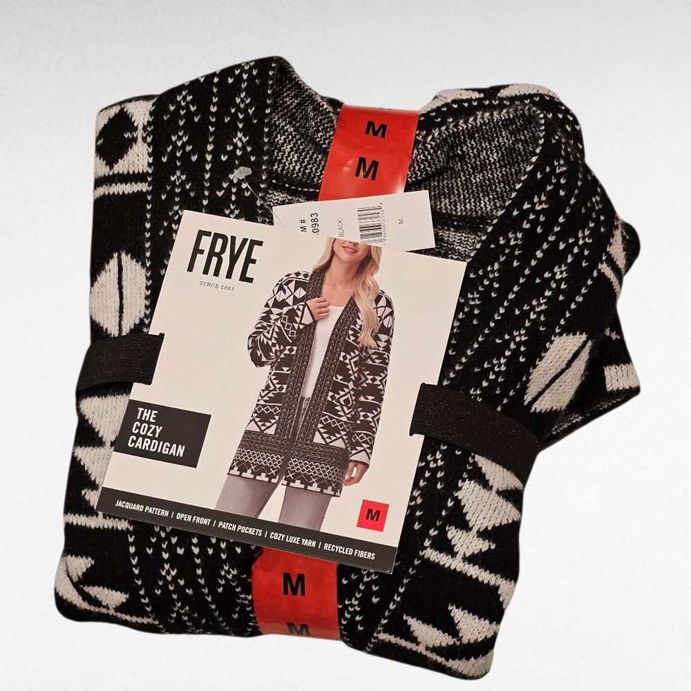 FRYE Women's The Cozy Cardigan Jacquard Pattern Open Front Size Medium